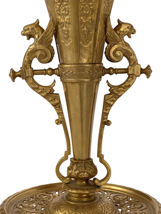 Victorian Gilt Brass Figural Vase with Griffin Handles & Cut Glass Liner
England Circa 1870–1890