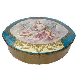 French Porcelain and Gilt Brass Jewelry Casket with Figural Scene, Signed Rochette Circa 1890–1910