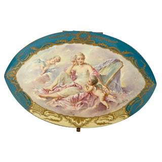 French Porcelain and Gilt Brass Jewelry Casket with Figural Scene, Signed Rochette Circa 1890–1910