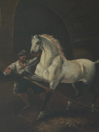 Pair of 19th Century Equine Stable Interior Paintings