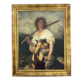Continental Romantic Shepherdess with Dog, Oil on Canvas Possibly French or Italian | Circa 1840–1870
