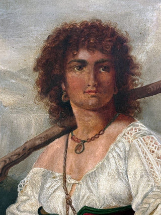 Continental Romantic Shepherdess with Dog, Oil on Canvas Possibly French or Italian | Circa 1840–1870