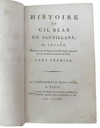 Complete Set of Histoire de Gil Blas de Santillane By Alain-René Lesage
Paris, Imprimerie de Didot Jeune 1794–1795