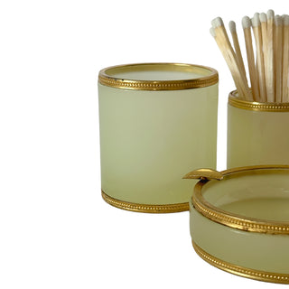 Antique French Uranium Vaseline Opaline Smoking Set with Gilt Mounts, Late 19th–Early 20th Century