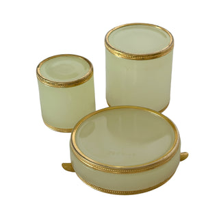 Antique French Uranium Vaseline Opaline Smoking Set with Gilt Mounts, Late 19th–Early 20th Century