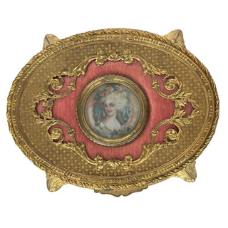 French Gilt Bronze Jewelry Casket with Portrait Miniature on Ivory Circa 1890–1910 France