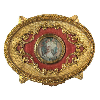 French Gilt Bronze Jewelry Casket with Portrait Miniature on Ivory Circa 1890–1910 France