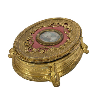 French Gilt Bronze Jewelry Casket with Portrait Miniature on Ivory Circa 1890–1910 France