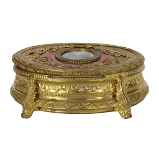 French Gilt Bronze Jewelry Casket with Portrait Miniature on Ivory Circa 1890–1910 France