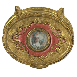 French Gilt Bronze Jewelry Casket with Portrait Miniature on Ivory Circa 1890–1910 France