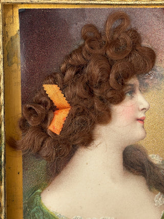 Victorian Hairwork Portrait with Applied Human Hair in Gilt Frame Circa 1890–1910