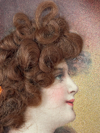 Victorian Hairwork Portrait with Applied Human Hair in Gilt Frame Circa 1890–1910