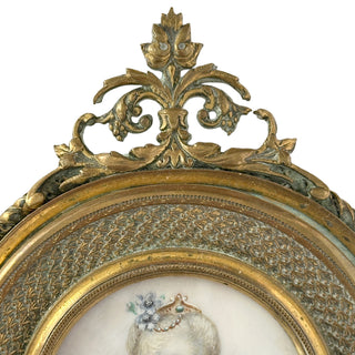 French Gilt Bronze Hand Mirror with Portrait Miniature on Ivory Circa 1880–1900