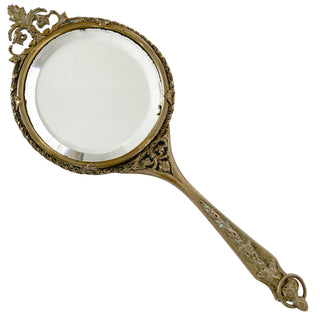 French Gilt Bronze Hand Mirror with Portrait Miniature on Ivory Circa 1880–1900