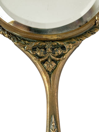 French Gilt Bronze Hand Mirror with Portrait Miniature on Ivory Circa 1880–1900