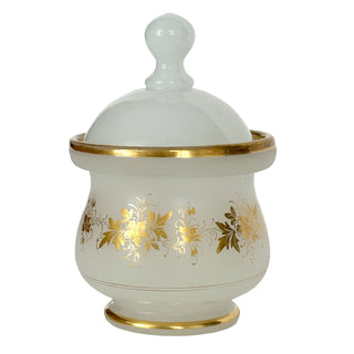 French White Opaline Glass Covered Jar with Gilt Decoration Circa 1870–1890 France