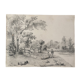 French or Italian School Pastoral Landscape Drawing Signed and dated 1828