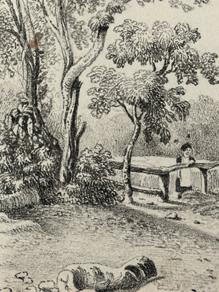 French or Italian School Pastoral Landscape Drawing Signed and dated 1828