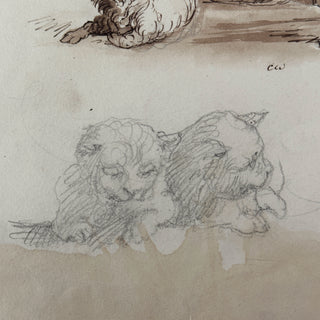 19th Century European Figural Ink and Wash Study Sheet Circa 1820–1850