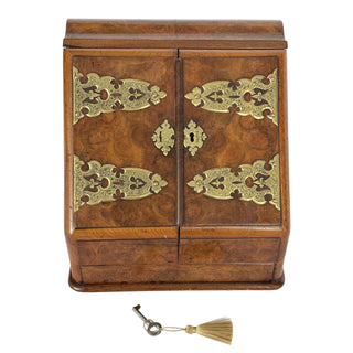 English Burr Walnut Table Cabinet / Correspondence Casket with Perpetual Calendar Circa 1840–1860