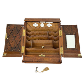 English Burr Walnut Table Cabinet / Correspondence Casket with Perpetual Calendar Circa 1840–1860