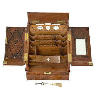 English Burr Walnut Table Cabinet / Correspondence Casket with Perpetual Calendar Circa 1840–1860