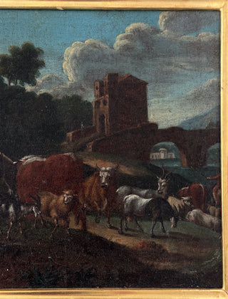 Continental Pastoral Landscape with Figures and Livestock Circa 1780–1800