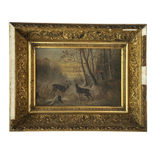 Continental Woodland Scene with Deer and Figure, Oil on Panel or Canvas, Possibly French or German School | Circa 1850–1880