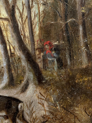 Continental Woodland Scene with Deer and Figure, Oil on Panel or Canvas, Possibly French or German School | Circa 1850–1880