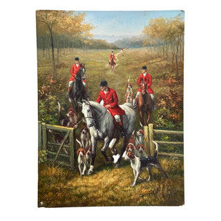 English Fox Hunt Scene Oil Painting, 20th Century