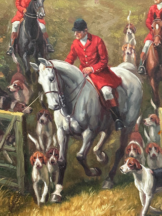 English Fox Hunt Scene Oil Painting, 20th Century