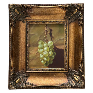 Vintage Still Life with Green Grapes Oil on Board