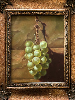 Vintage Still Life with Green Grapes Oil on Board