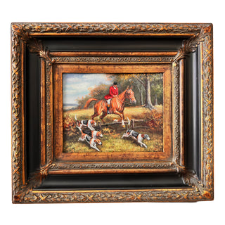 English Hunt Scene Oil on Board, Fox Hunting Rider with Hounds, Mid 20th Century