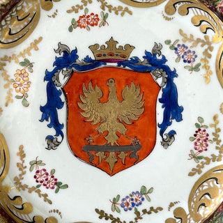 Italian Capodimonte Porcelain Charger with Figural Border & Heraldic Eagle, Circa 1950–1970