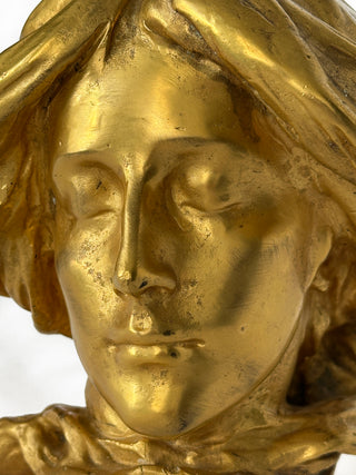 Late 19th Century French Art Nouveau Gilt Bronze Bust Fragment, Circa 1890 to 1910