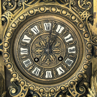 French Bronze Figural Mantel Clock with Sphinx Supports, Late 19th Century