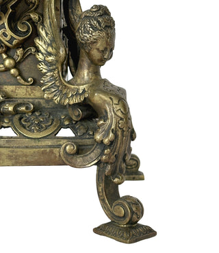 French Bronze Figural Mantel Clock with Sphinx Supports, Late 19th Century