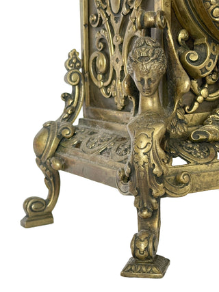 French Bronze Figural Mantel Clock with Sphinx Supports, Late 19th Century