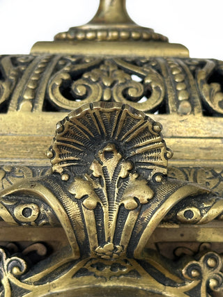 French Bronze Figural Mantel Clock with Sphinx Supports, Late 19th Century